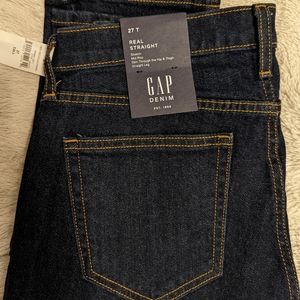 NWT GAP Real Straight 27 Tall dark blue jeans